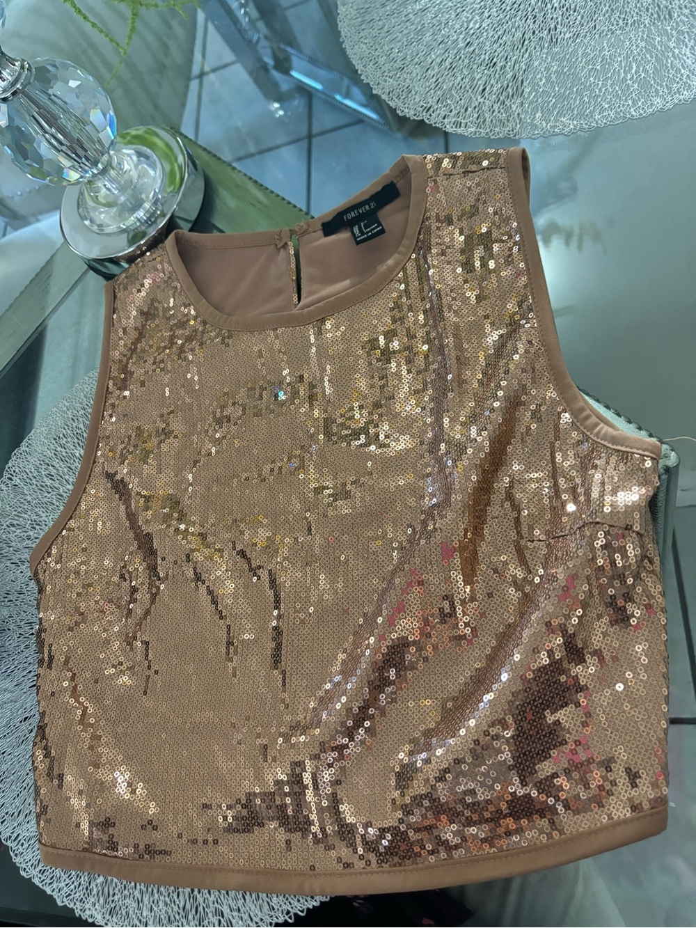 Forever 21 Rose Gold Sequin Crop Top